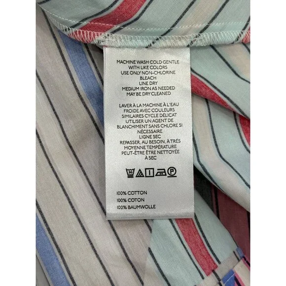 Anthropologie V-Neck Striped A-Line Mini Dress Elastic-Waist Cotton Women Size L - Picture 8 of 8